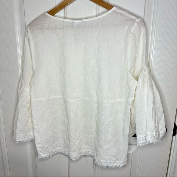 Anthropolgie Dolan Left Coast Evamarie White Bell Sleeve Fringe Top Sz S Boho - Picture 3 of 6